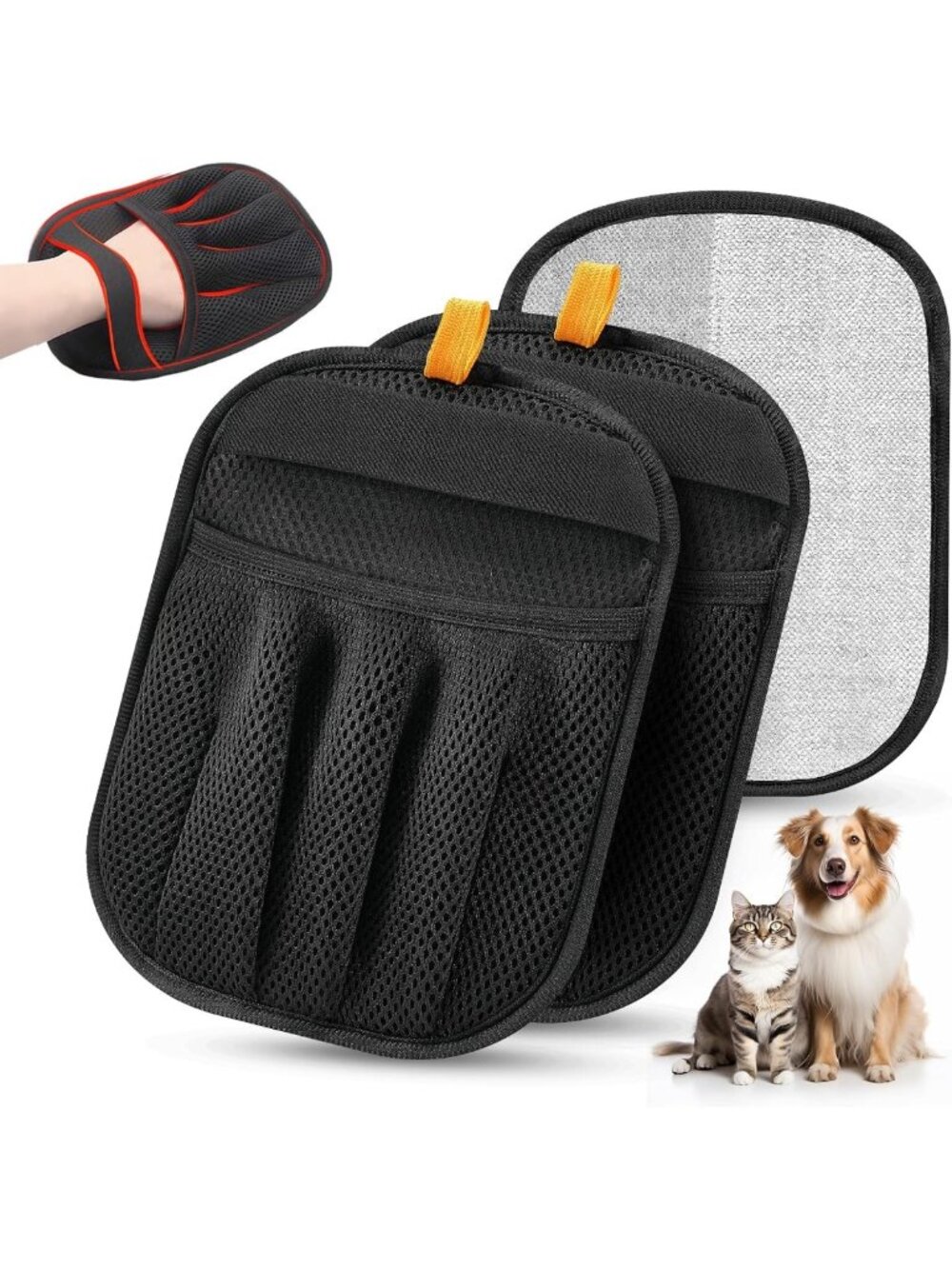 Pet Hair Removal Gloves for Cats & Dogs - Reusable Electrostatic Tool, 2 Pack